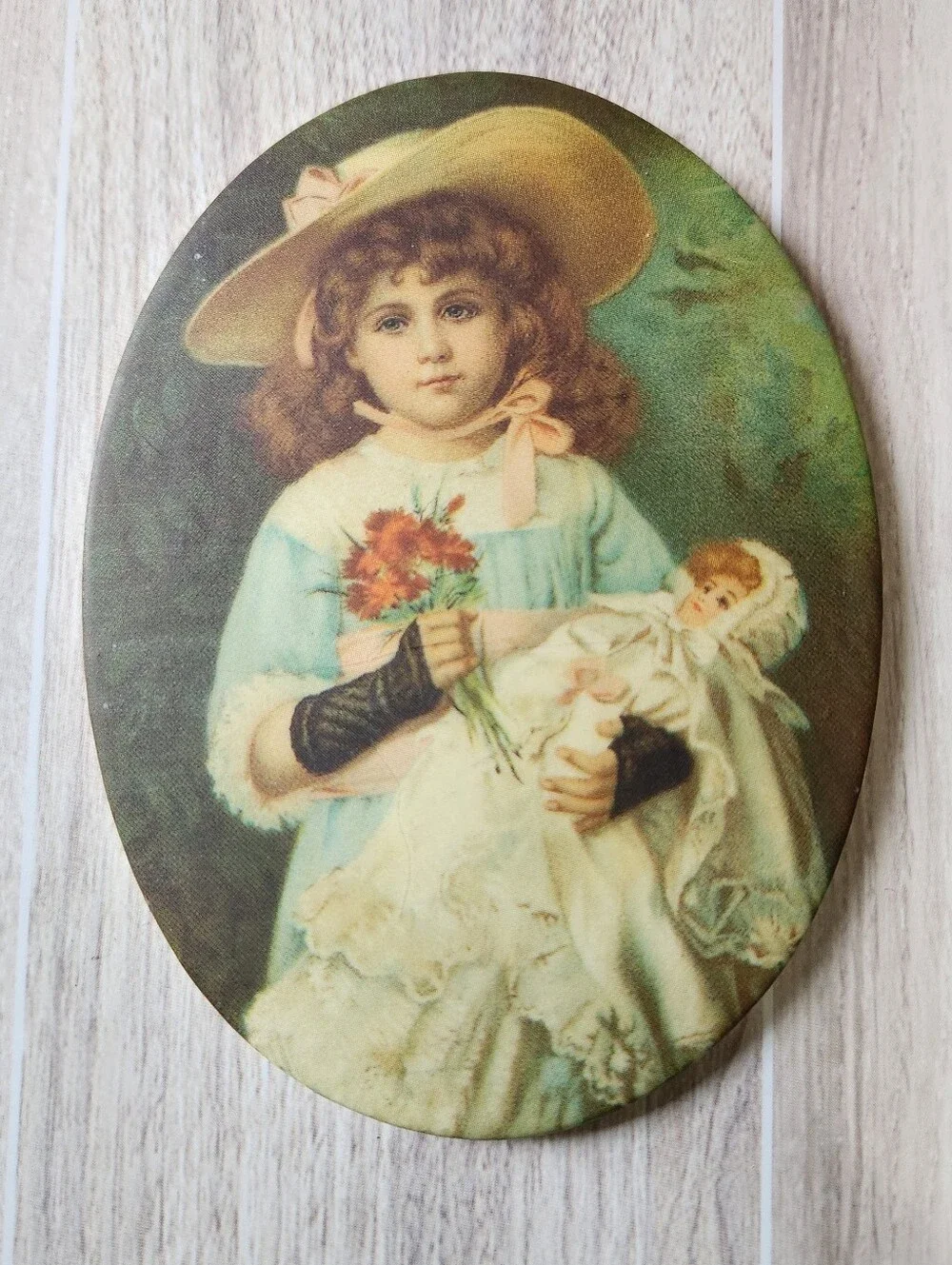 Vintage Bee Kay Creations Porcelain Oval Plaque Victorian Girl